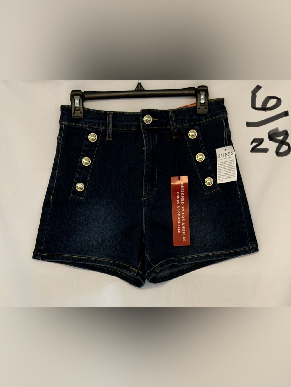 GUESS Dark Indigo Denim Short with Gold-Tone Buttons